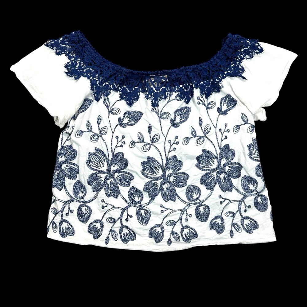 Flying Tomato Boho Floral Top Womens Small White Embroidered Off Shoulder Resort